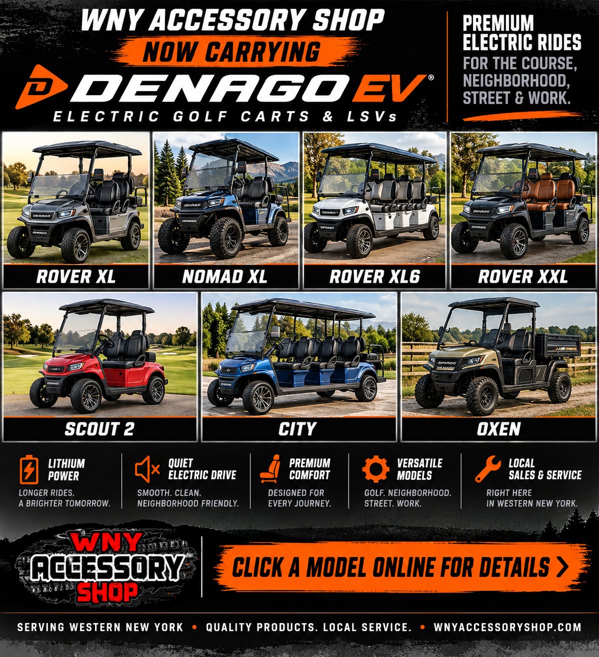 Denago EV Golf Carts at WNY Accessory Shop